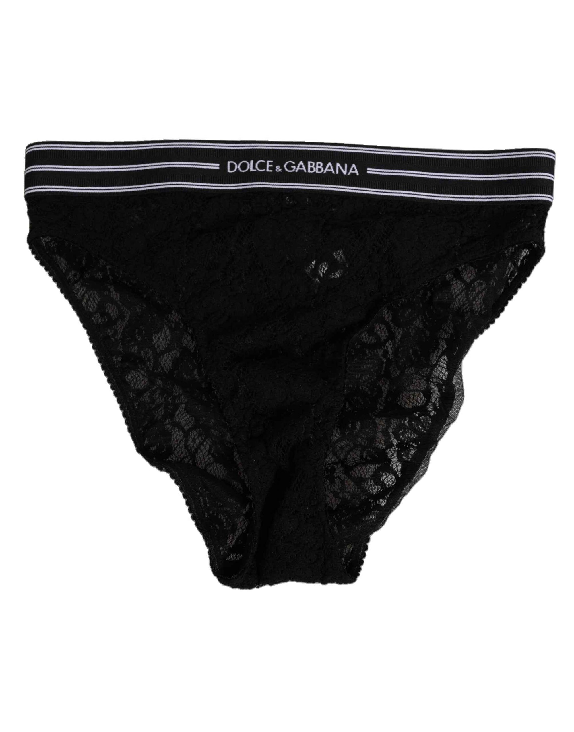 Dolce & Gabbana Black Lace Slip Brief Logo Waistband  Underwear
