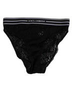 Dolce & Gabbana Black Lace Slip Brief Logo Waistband  Underwear