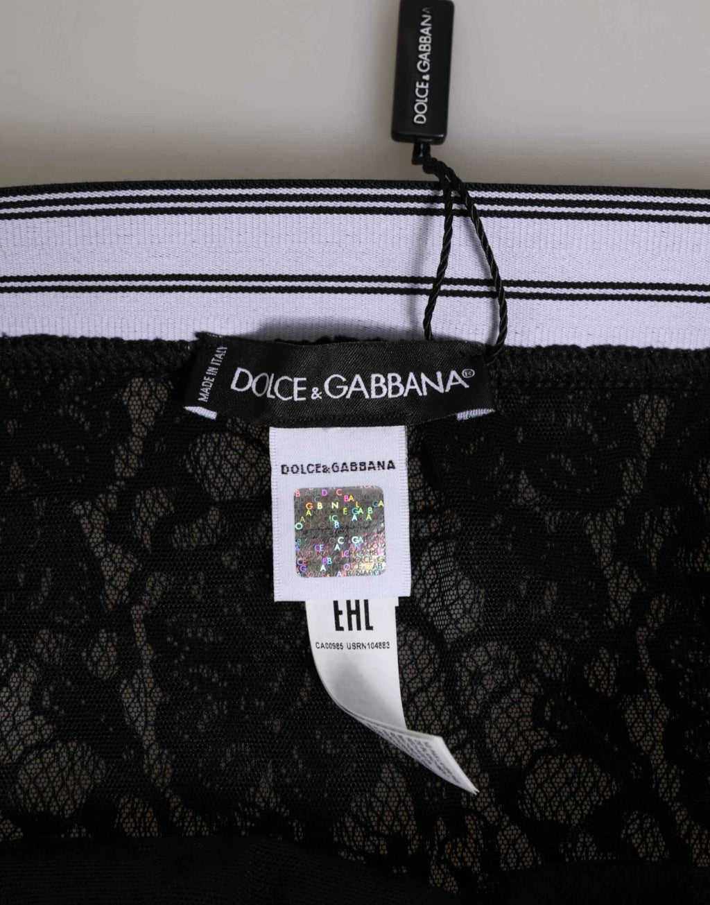 Dolce & Gabbana Black Lace Slip Brief Logo Waistband  Underwear