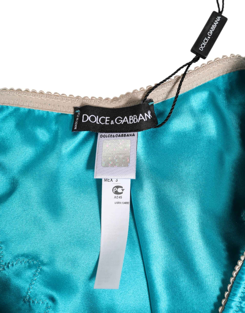 Dolce & Gabbana Blue Silk Satin Floral Lace Trim New Slip Underwear