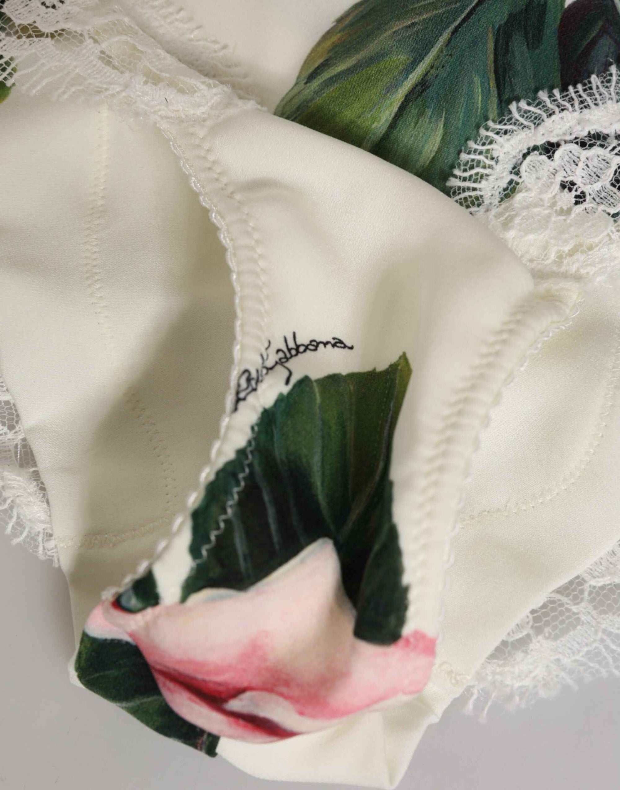 Dolce & Gabbana White Silk Satin Floral Lace Trim Slip Underwear
