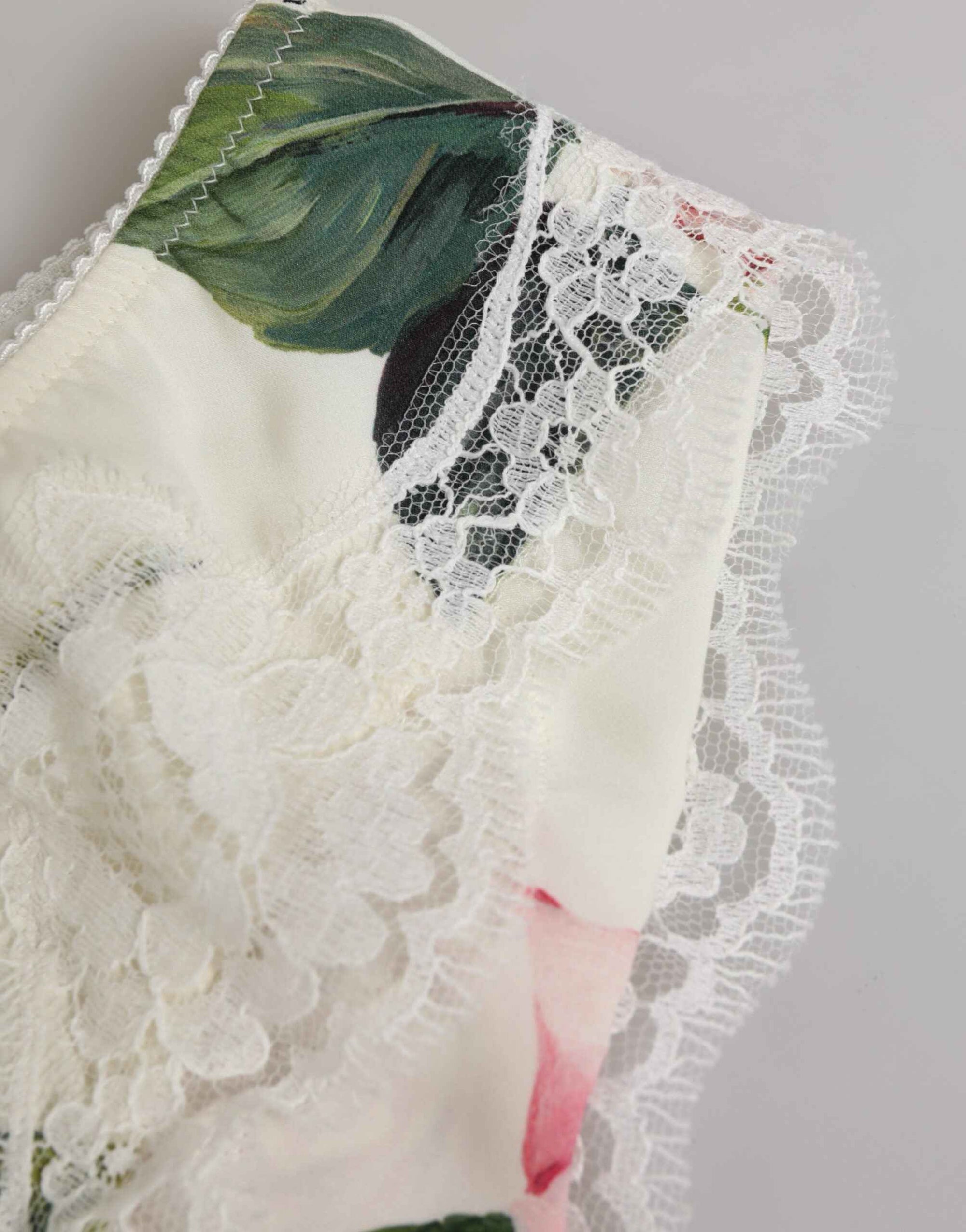Dolce & Gabbana White Silk Satin Floral Lace Trim Slip Underwear