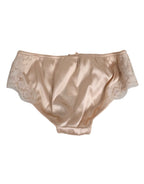 Dolce & Gabbana Beige Silk Satin Floral Lace Panty Brief Underwear