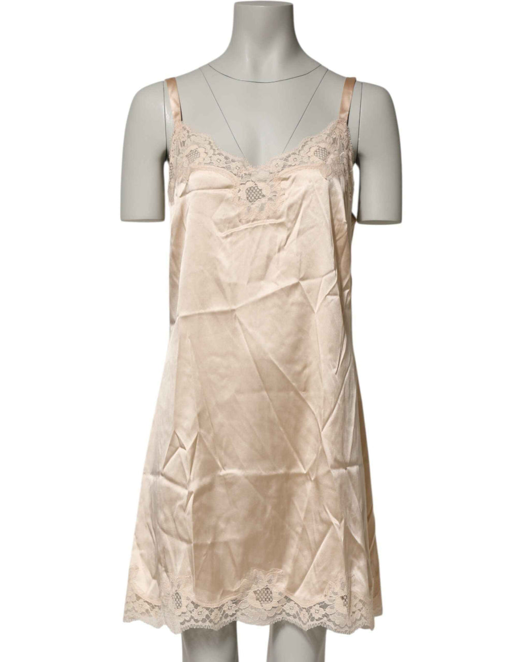 Dolce & Gabbana Nude Chemise Lingerie Silk Blend Lace Trim Dress