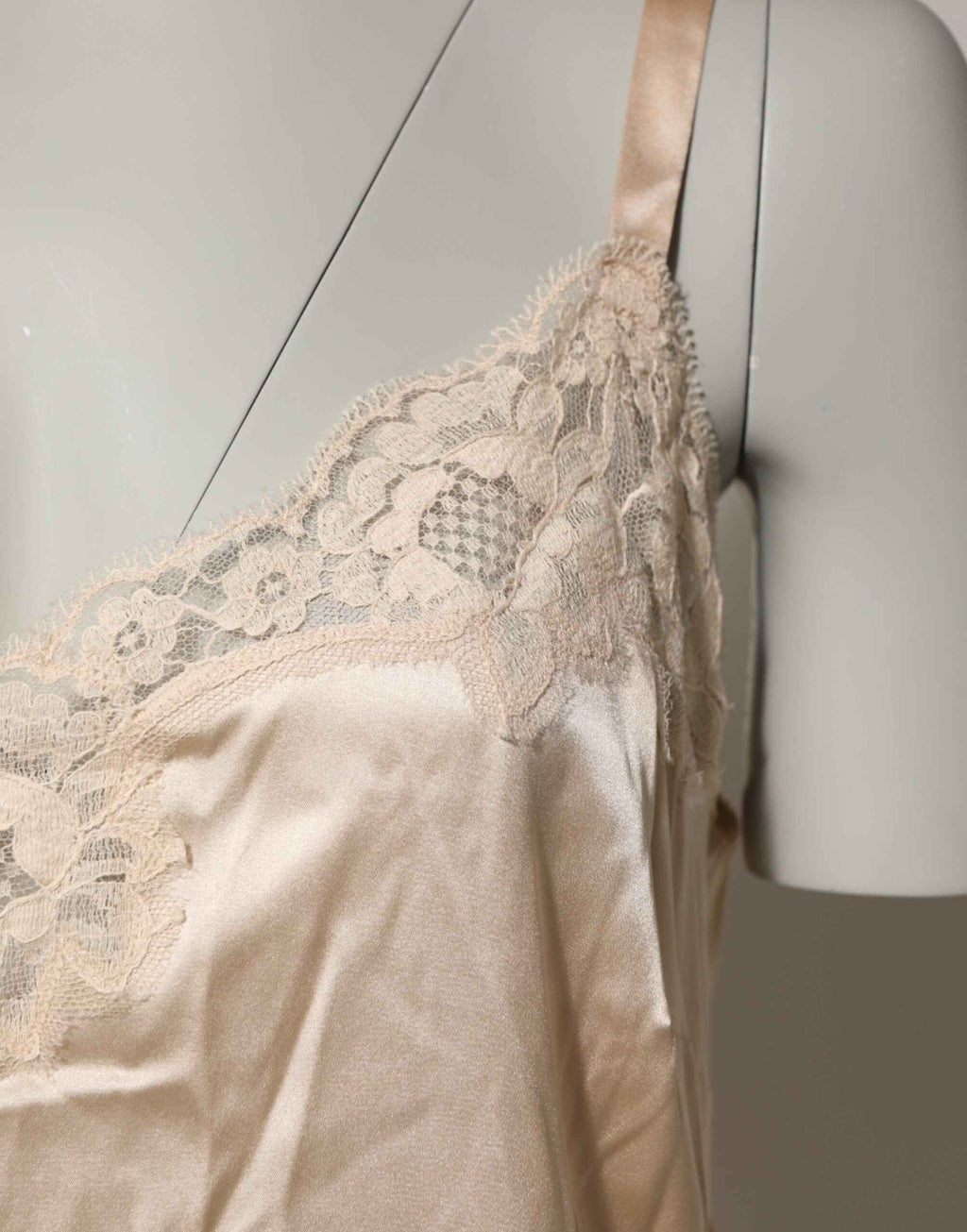 Dolce & Gabbana Nude Chemise Lingerie Silk Blend Lace Trim Dress