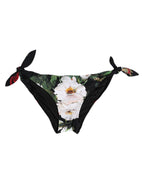 Dolce & Gabbana Black Side Tie Floral Bikini Bottom Swimwear