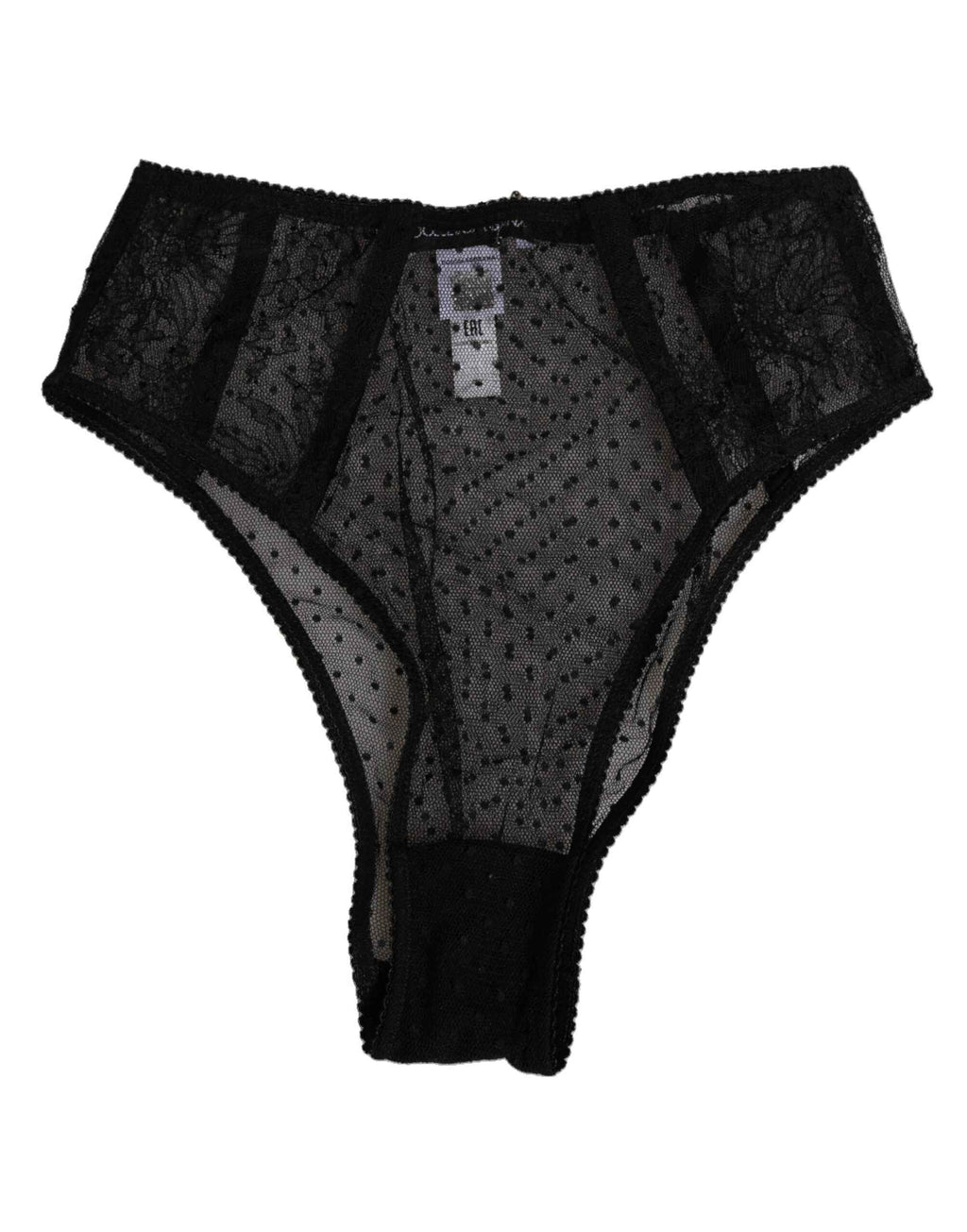 Dolce & Gabbana Black Lace Polka Dot Mesh High Waist Underwear