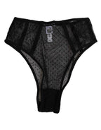 Dolce & Gabbana Black Lace Polka Dot Mesh High Waist Underwear