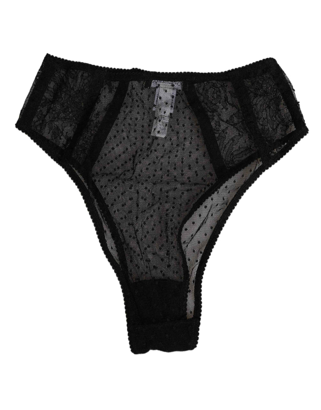 Dolce & Gabbana Black Lace Polka Dot Mesh High Waist Underwear