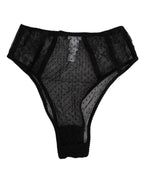 Dolce & Gabbana Black Lace Polka Dot Mesh High Waist Underwear
