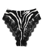Dolce & Gabbana Black Silk Zebra Print Lace High Waist Underwear