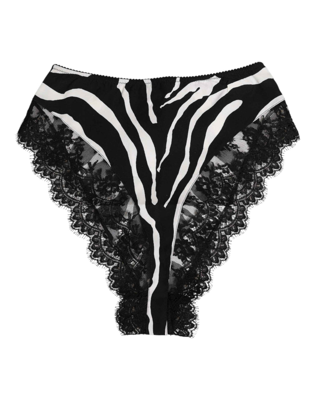 Dolce & Gabbana Black Silk Zebra Print Lace High Waist Underwear