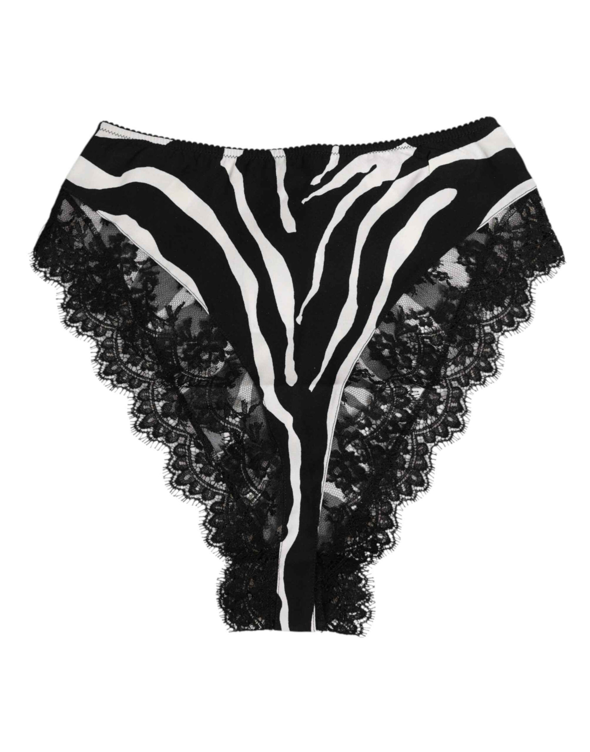 Dolce & Gabbana Black Silk Zebra Print Lace High Waist Underwear