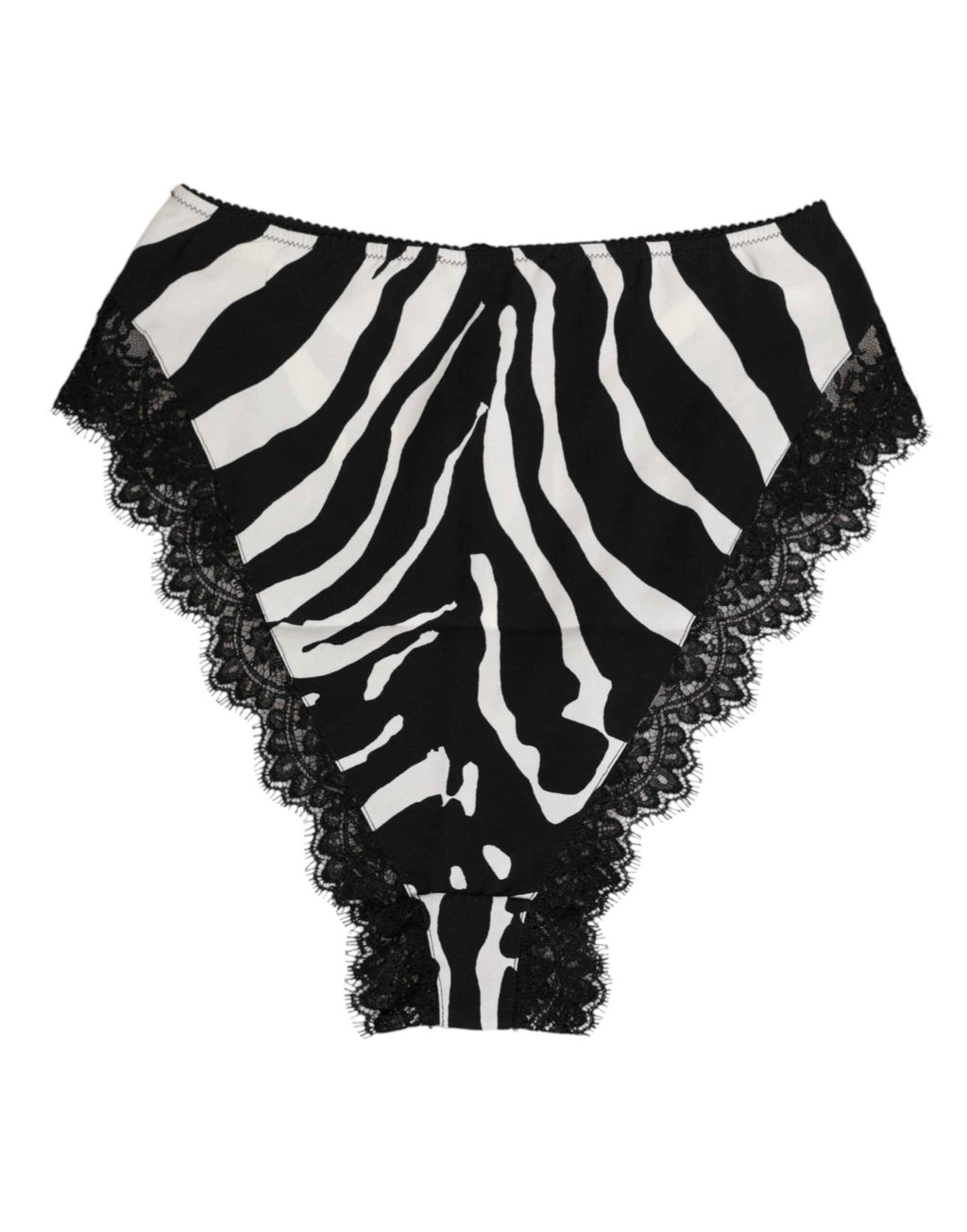Dolce & Gabbana Black Silk Zebra Print Lace High Waist Underwear