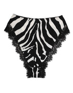 Dolce & Gabbana Black Silk Zebra Print Lace High Waist Underwear