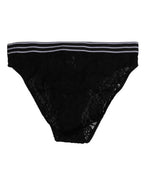 Dolce & Gabbana Black Lace Slip Brief Logo Waistband Underwear