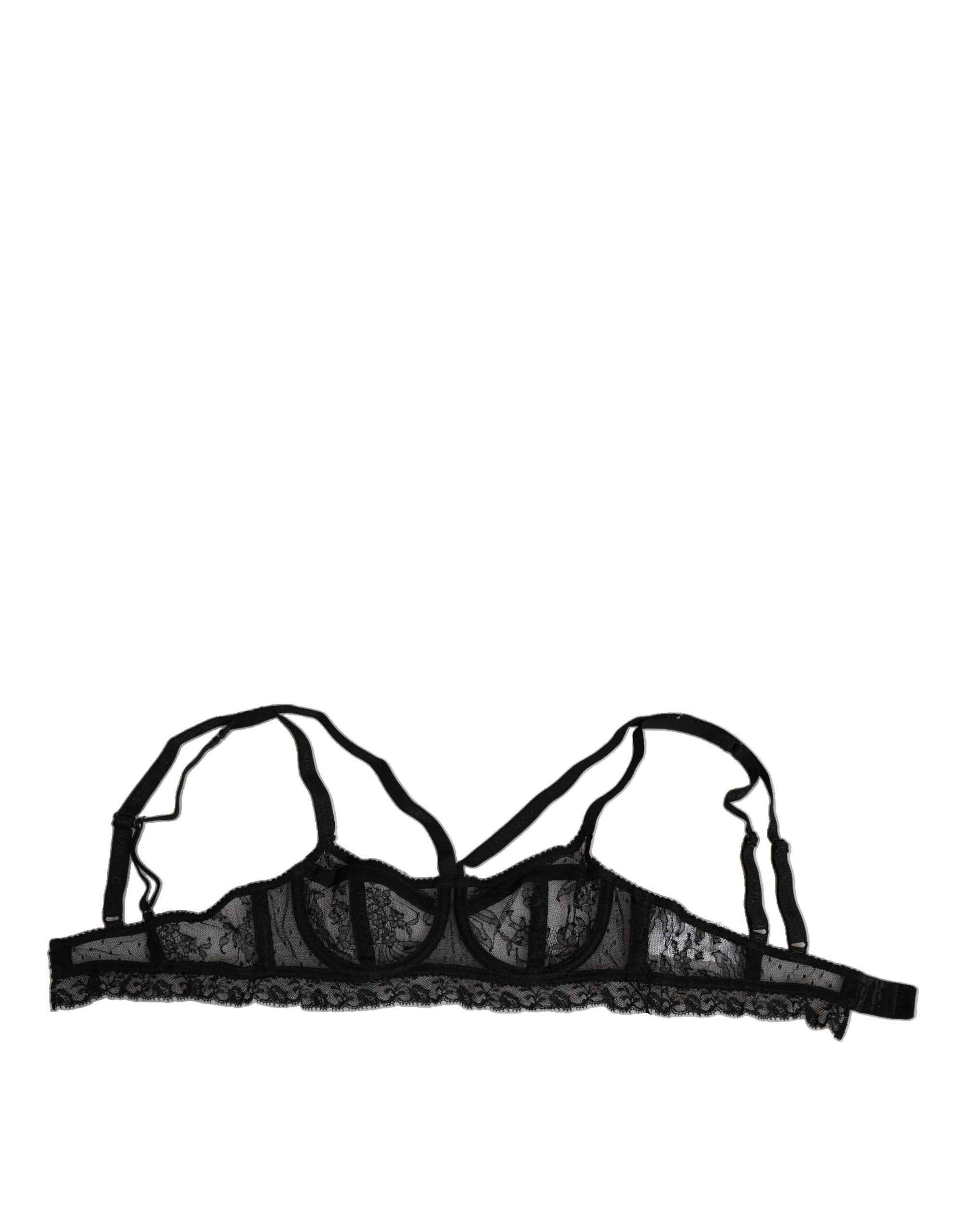 Dolce & Gabbana Black Floral Lace Nylon Balconcino Bra Underwear