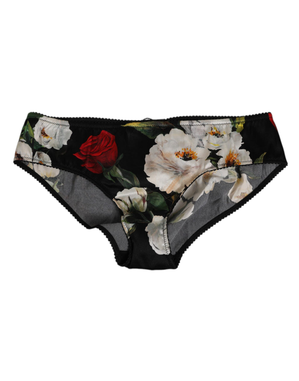 Dolce & Gabbana Black Floral Print Mid Waist Panty Underwear