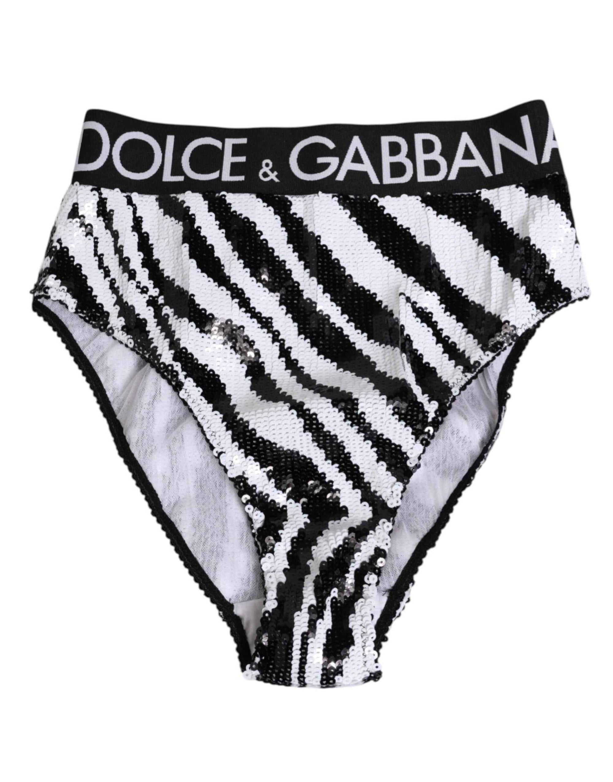 Dolce & Gabbana Black White Stripes High Waist Panty Underwear