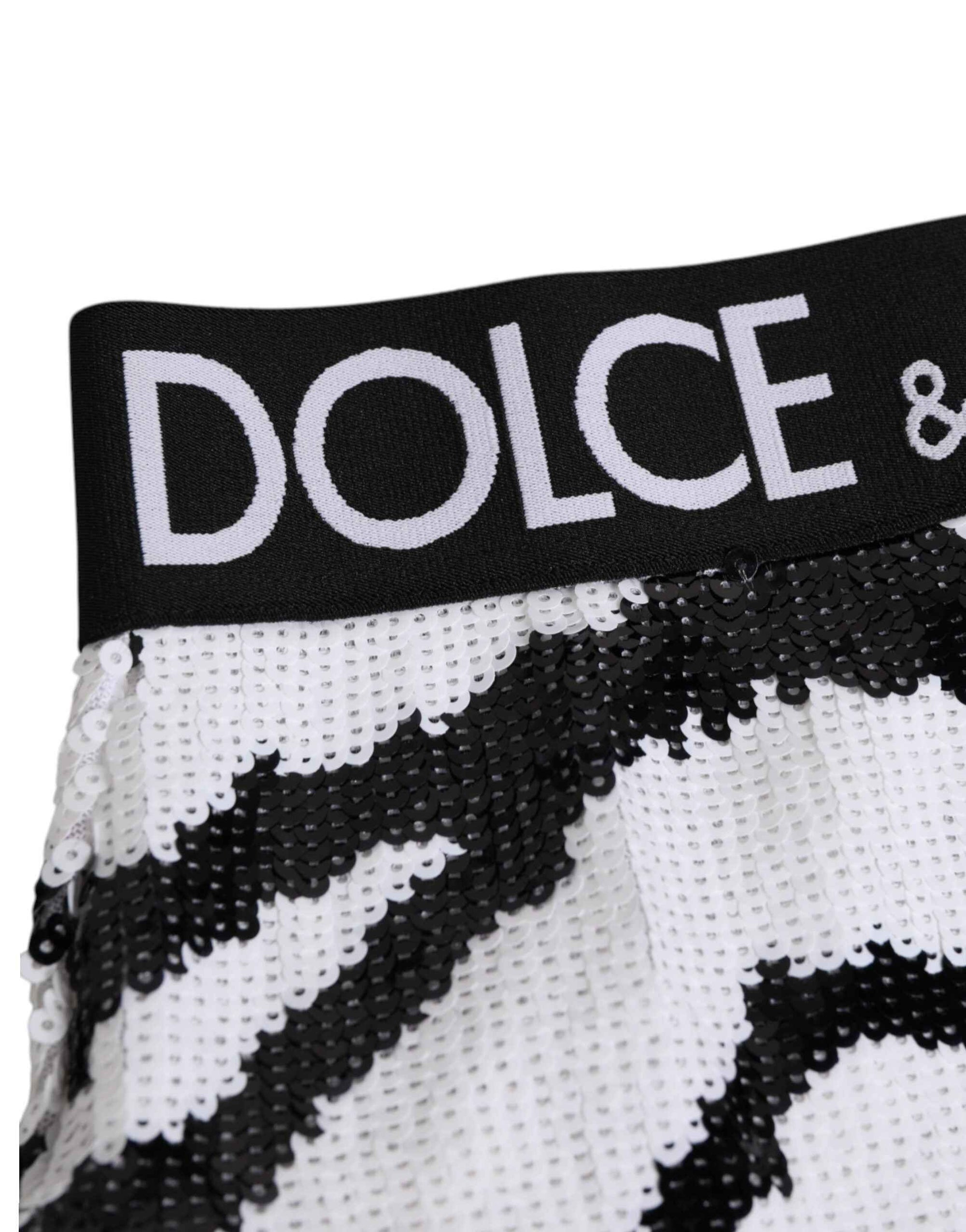 Dolce & Gabbana Black White Sequin High Waist Panty Underwear