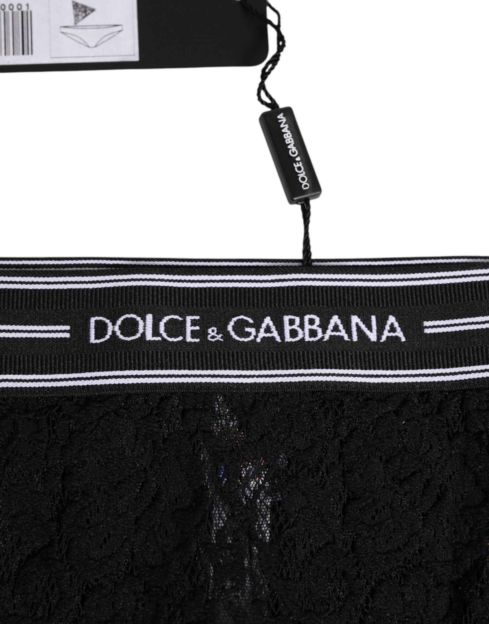 Dolce & Gabbana Black Lace Nylon High Waist Panty Underwear