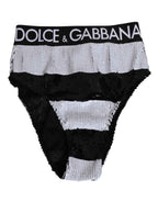 Dolce & Gabbana Black White Sequin High Waist Panty Underwear