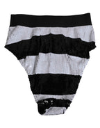 Dolce & Gabbana Black White Sequin High Waist Panty Underwear