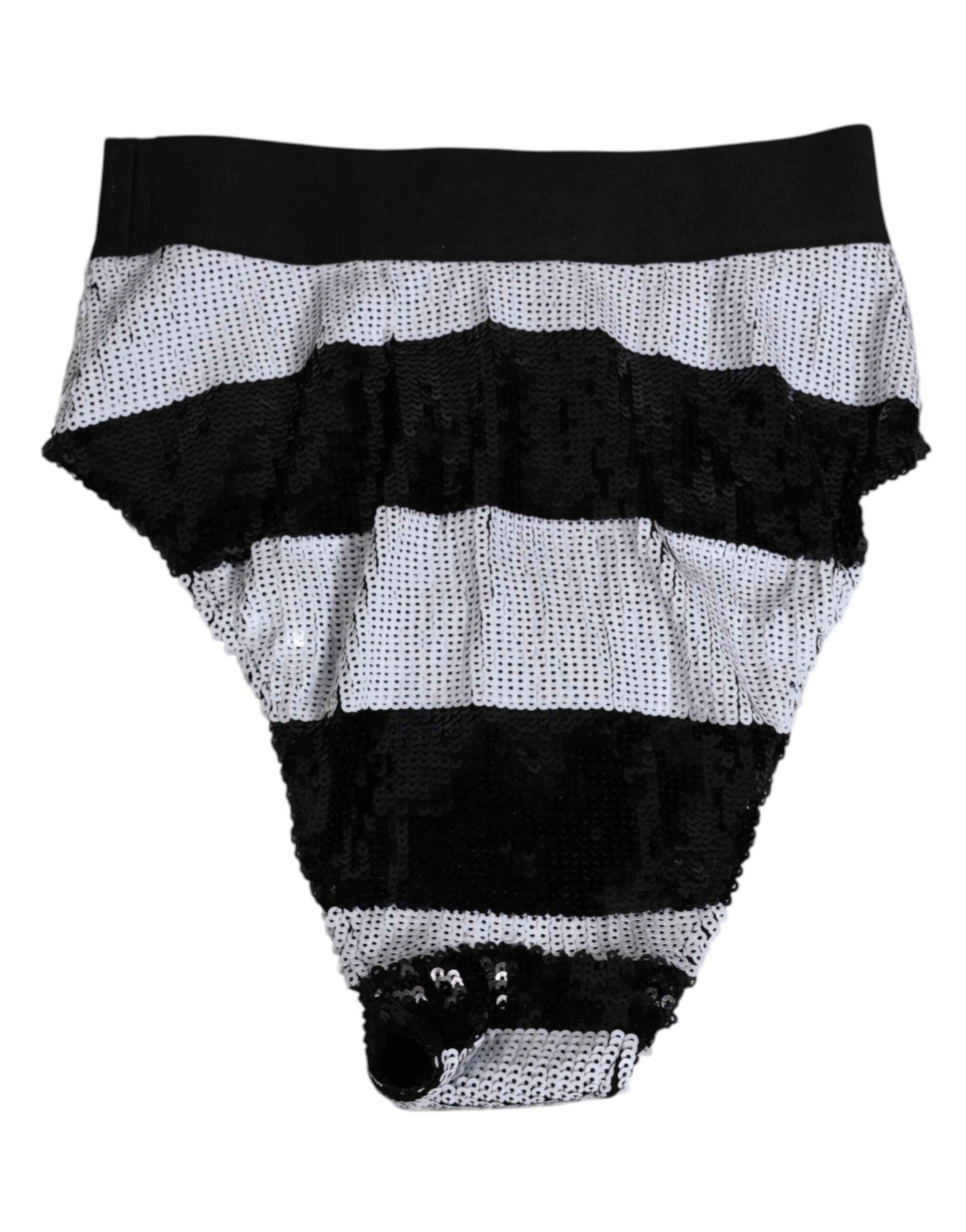 Dolce & Gabbana Black White Sequin High Waist Panty Underwear