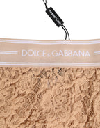 Dolce & Gabbana Beige Lace Nylon High Waist Panty Underwear