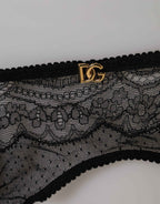 Dolce & Gabbana Black Floral Lace Nylon Strap Garter Underwear