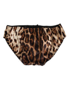 Dolce & Gabbana Brown Leopard Silk Mid Waist Panty Underwear