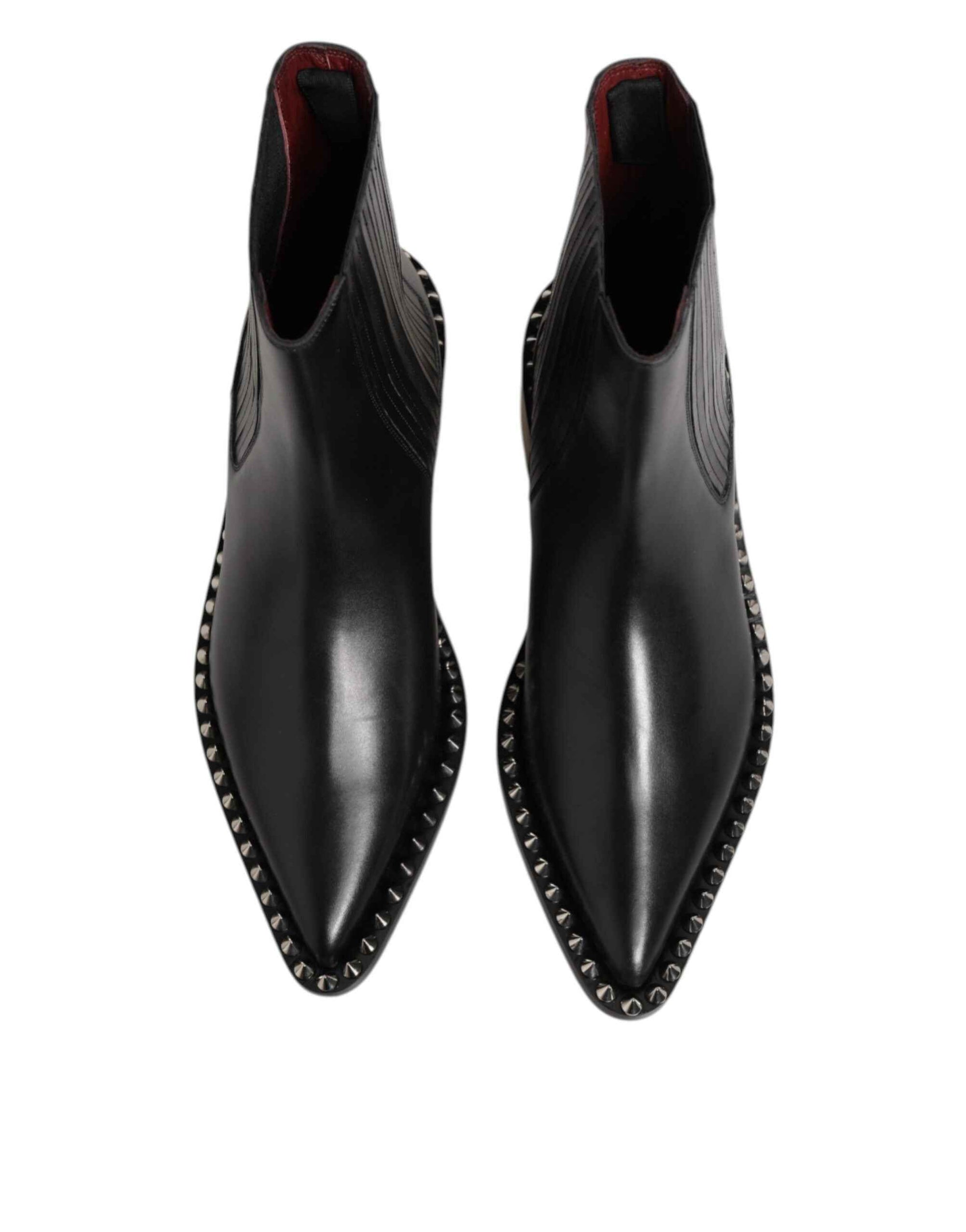 Dolce & Gabbana Black Leather Studded Men Short Boots Shoes