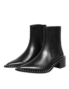 Dolce & Gabbana Black Leather Studded Men Short Boots Shoes