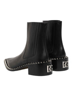 Dolce & Gabbana Black Leather Studded Men Short Boots Shoes