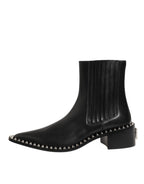Dolce & Gabbana Black Leather Studded Men Short Boots Shoes