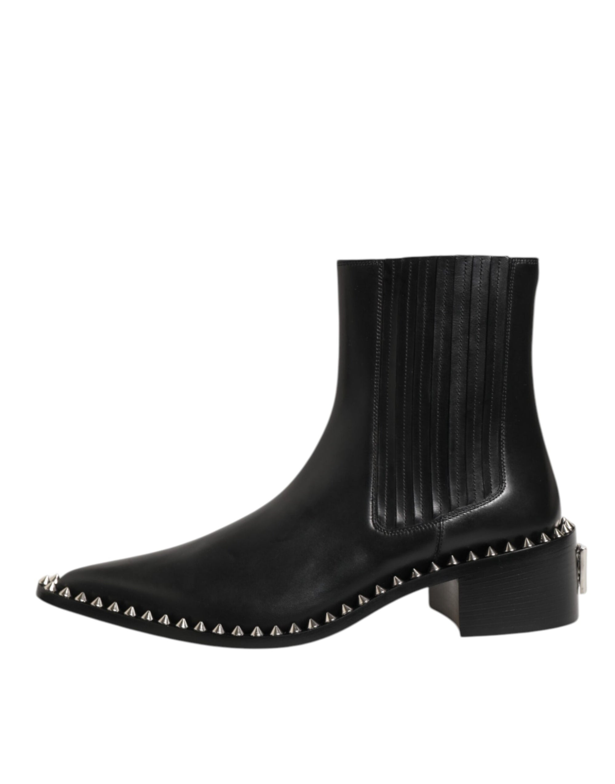 Dolce & Gabbana Black Leather Studded Men Short Boots Shoes