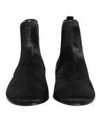 Dolce & Gabbana Black Leather Fur Men CHELSEA Boots Shoes