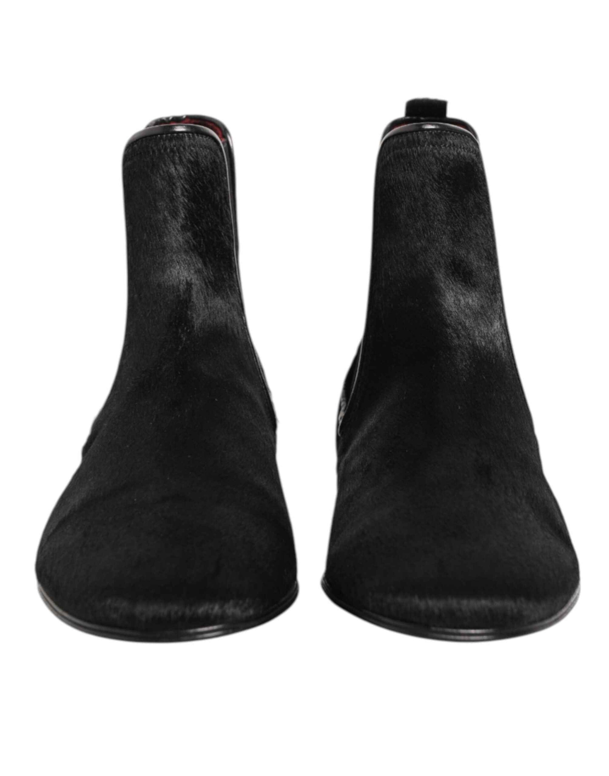 Dolce & Gabbana Black Leather Fur Men CHELSEA Boots Shoes