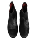 Dolce & Gabbana Black Leather Fur Men CHELSEA Boots Shoes