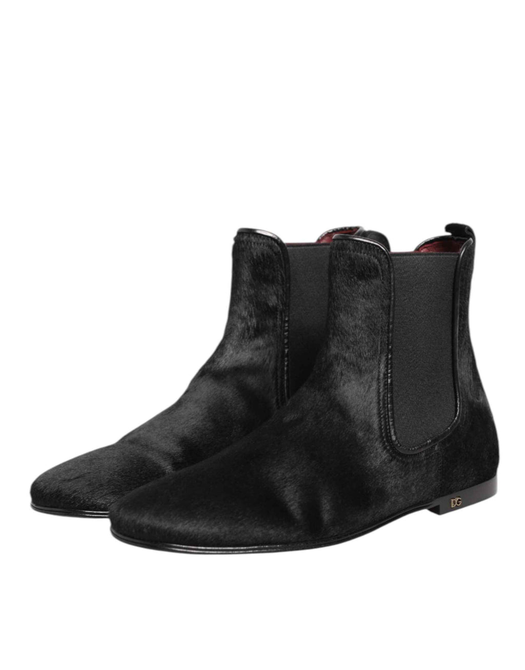 Dolce & Gabbana Black Leather Fur Men CHELSEA Boots Shoes