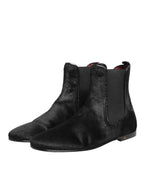 Dolce & Gabbana Black Leather Fur Men CHELSEA Boots Shoes