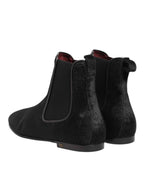 Dolce & Gabbana Black Leather Fur Men CHELSEA Boots Shoes