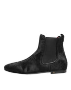 Dolce & Gabbana Black Leather Fur Men CHELSEA Boots Shoes