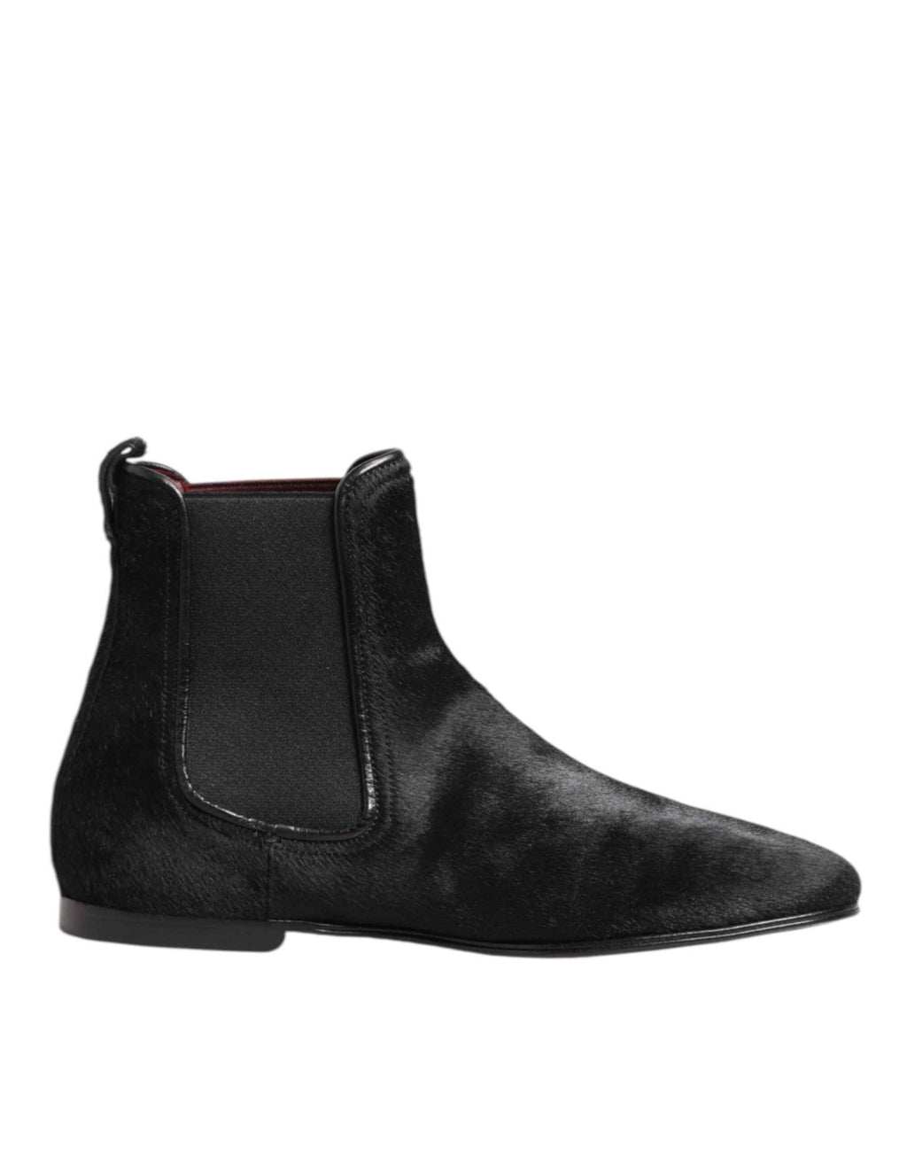 Dolce & Gabbana Black Leather Fur Men CHELSEA Boots Shoes
