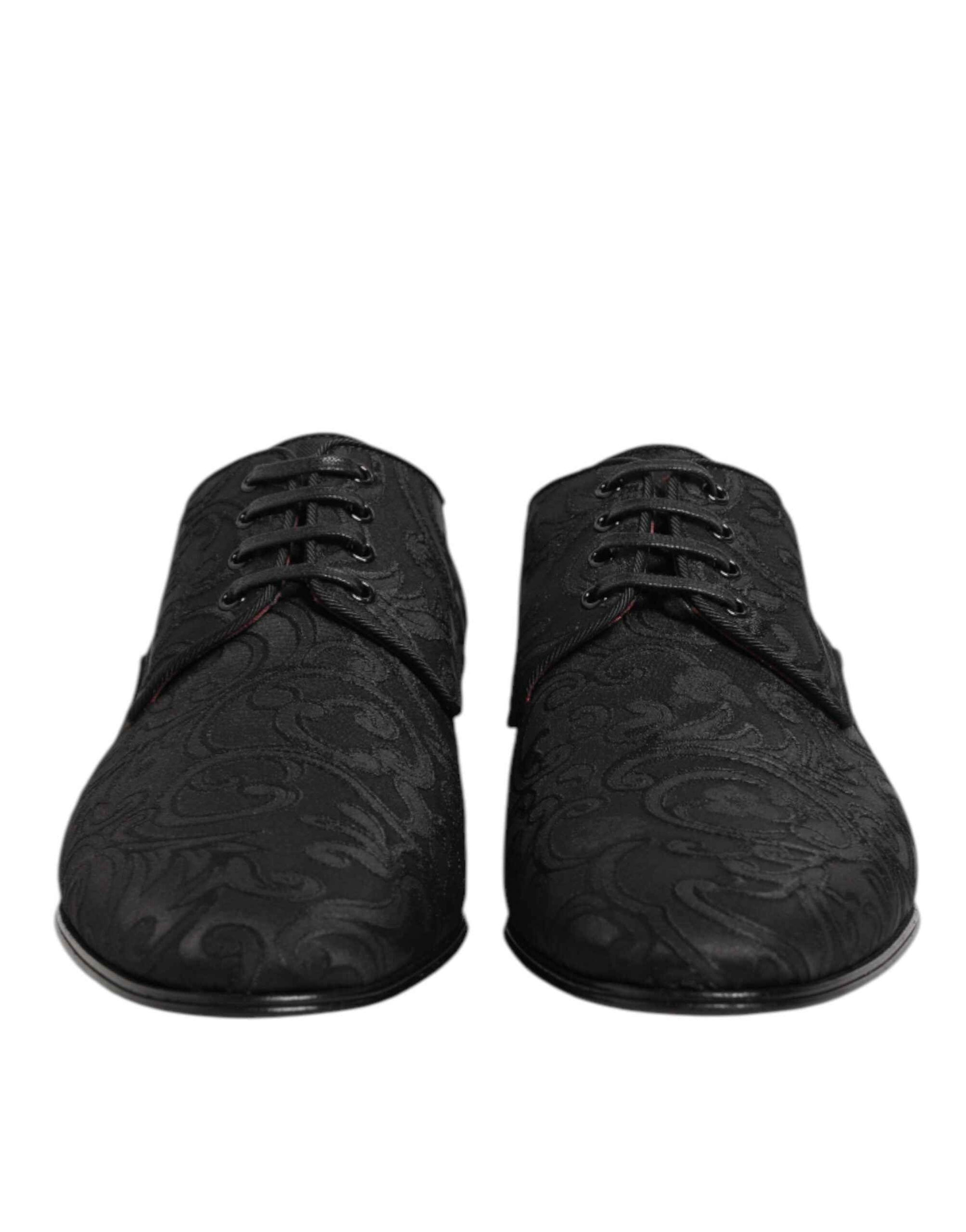 Dolce & Gabbana Black Brocade Lace Up Derby Men Dress Shoes