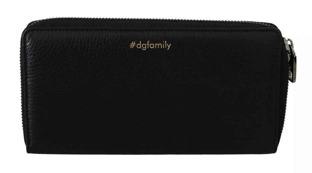 Dolce & Gabbana Black Leather #DGFAMILY Zipper Continental Mens Wallet