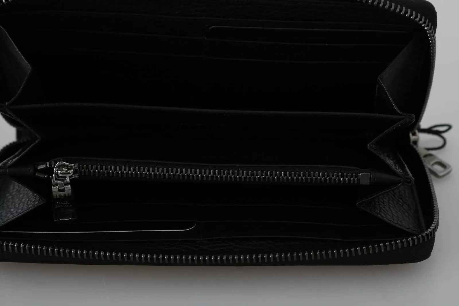 Dolce & Gabbana Black Leather #DGFAMILY Zipper Continental Mens Wallet