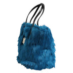 Dolce & Gabbana Blue Fur Logo Plaque Double Handle Shoulder Bag