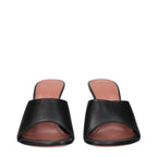 Amina Muaddi Black Leather Stiletto Heel Sandals