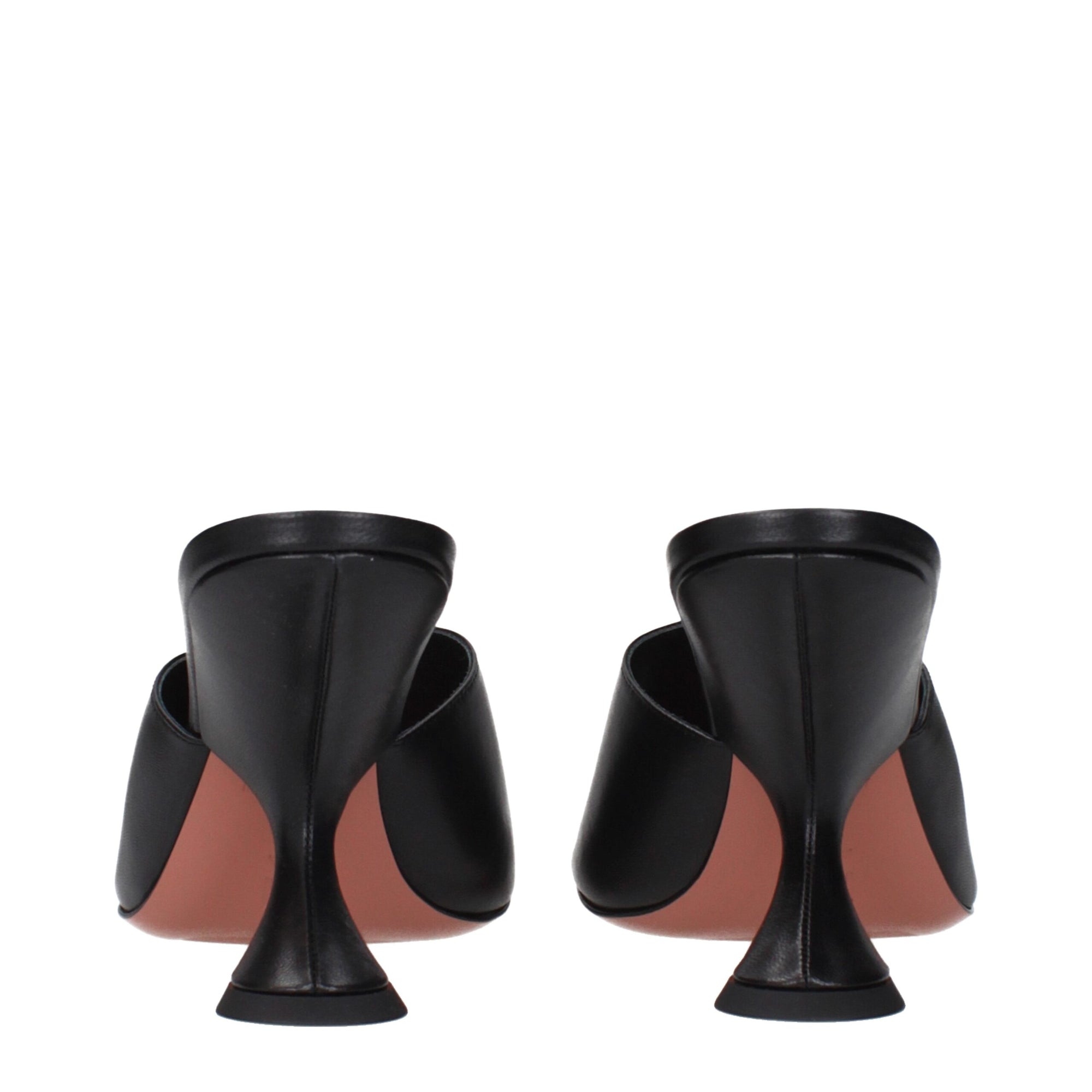 Amina Muaddi Black Leather Stiletto Heel Sandals